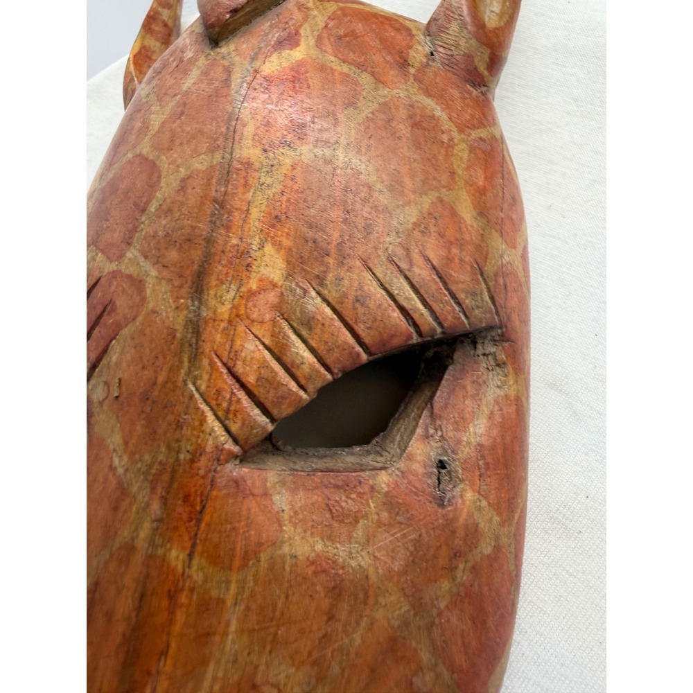 Hand Carved Wooden Giraffe Mask African Folk Art Wall Decor  11.5 Inch